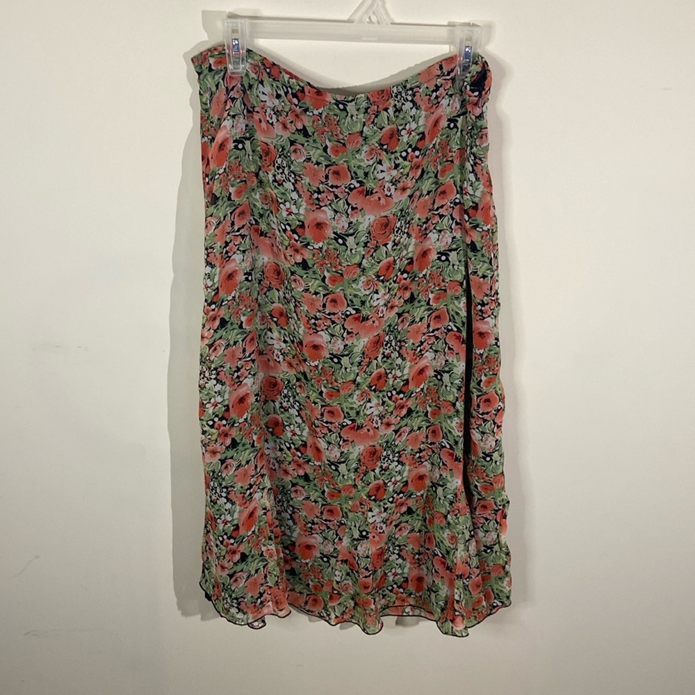 Vintage Elementz Red&Green Floral Midi Flowy Skirt Size PL